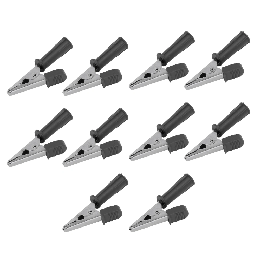 10PCS Testing Clamps Brass Insulated Crocodile Clips with 4mm Socket 10mm Opening 20A J.60046Black