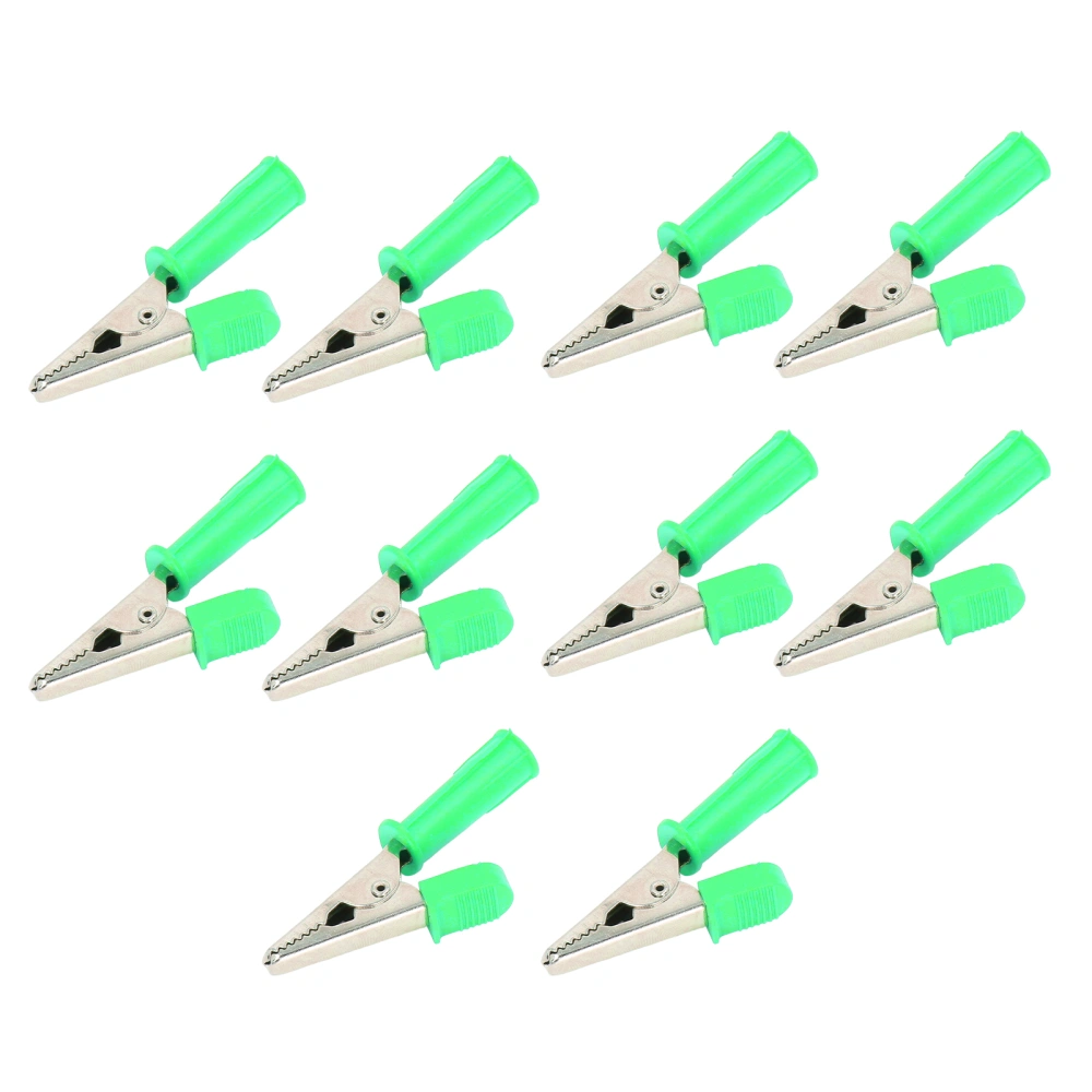 10PCS Testing Clamps Brass Insulated Crocodile Clips with 4mm Socket 10mm Opening 20A J.60046Green