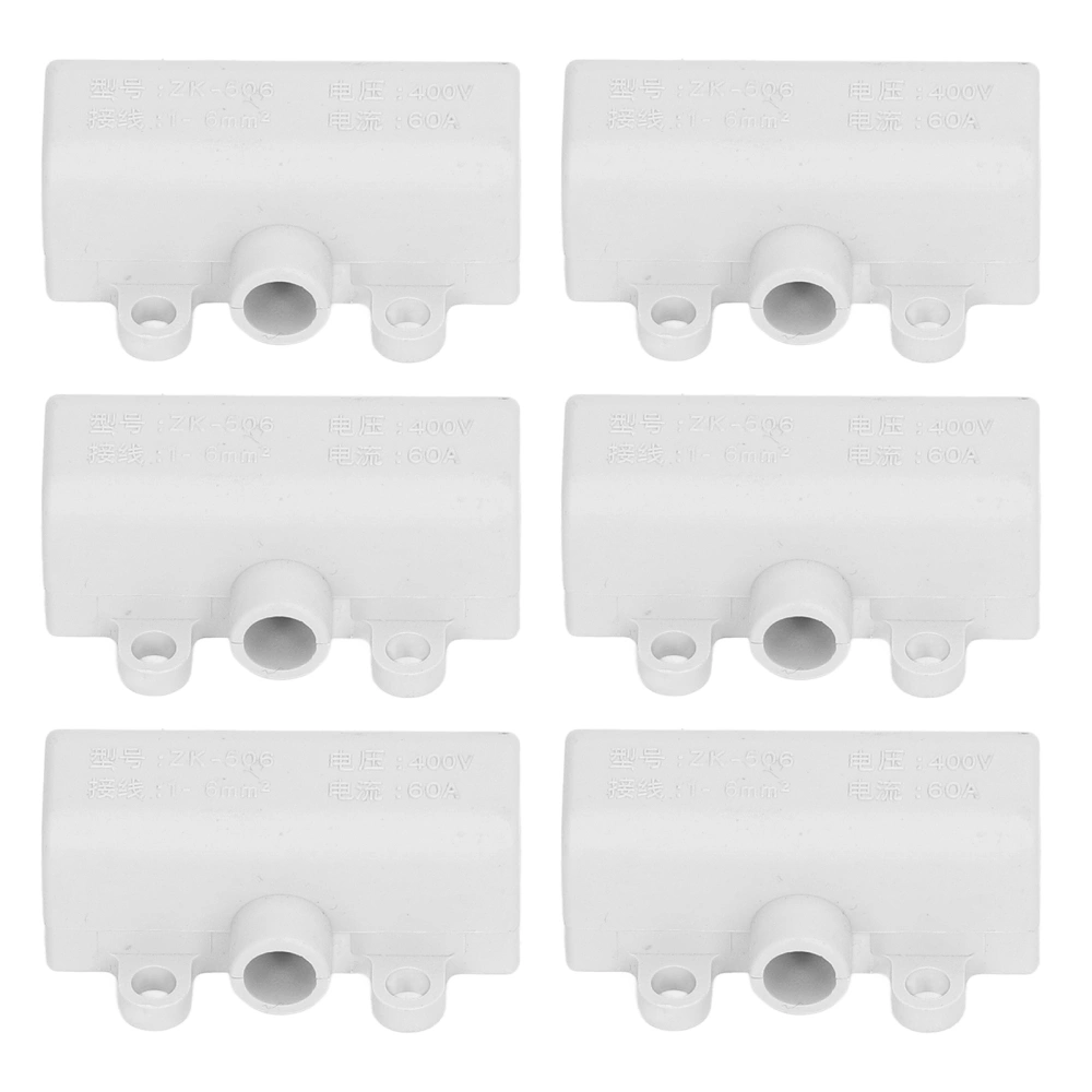 6Pcs T Type Splitter Block 3 Way Inline Junction Connector Box High Power ZK‑506 400V 60A