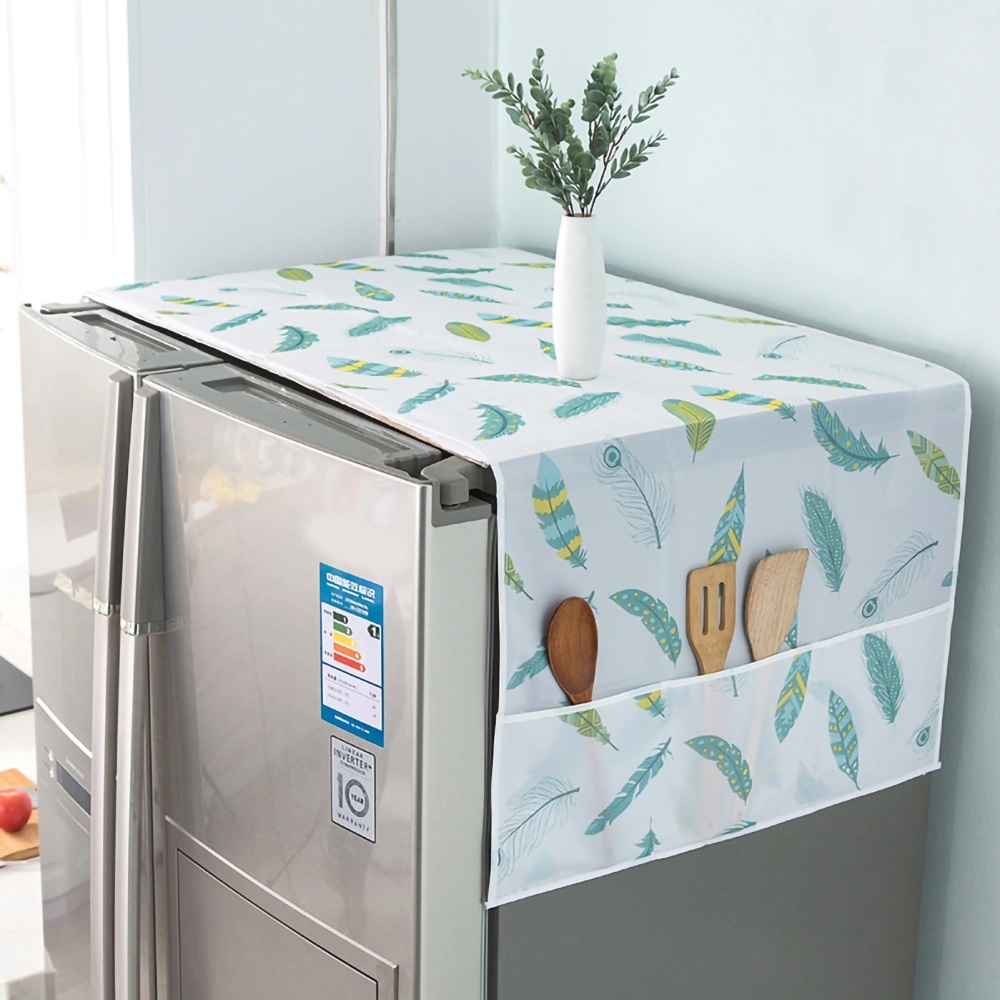 Refrigerator Dust Proof Cover PEVA Waterproof Washing Machine Top Covers with 3 PocketsFeather Pattern 54x130cm