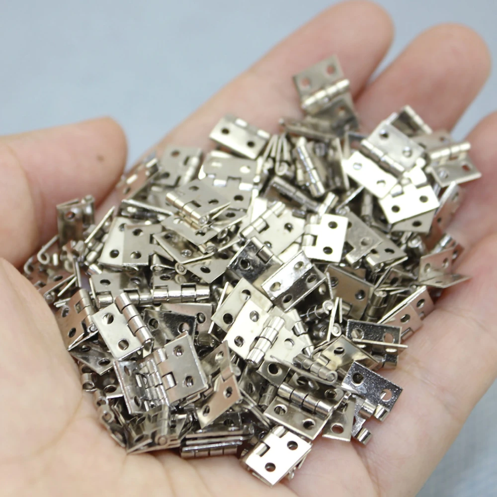 20Pcs Mini Brass Hinges 1/4in 4 Hole Folding Small Hinge with Screws for Doll Houses CabinetsSilver