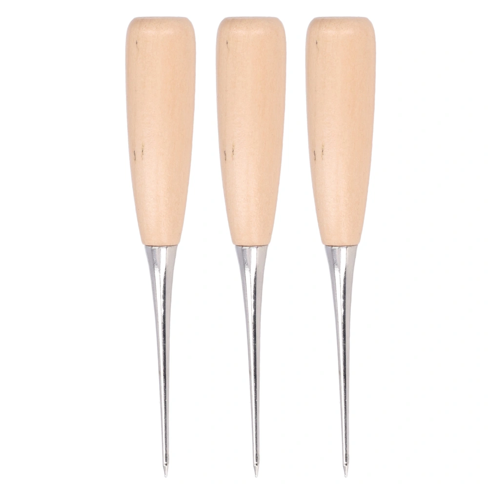 3Pcs DIY Leather Awl Pine Wood Tool Steel Hole Maker Awls Punch Hole Leathers Tools for Paper