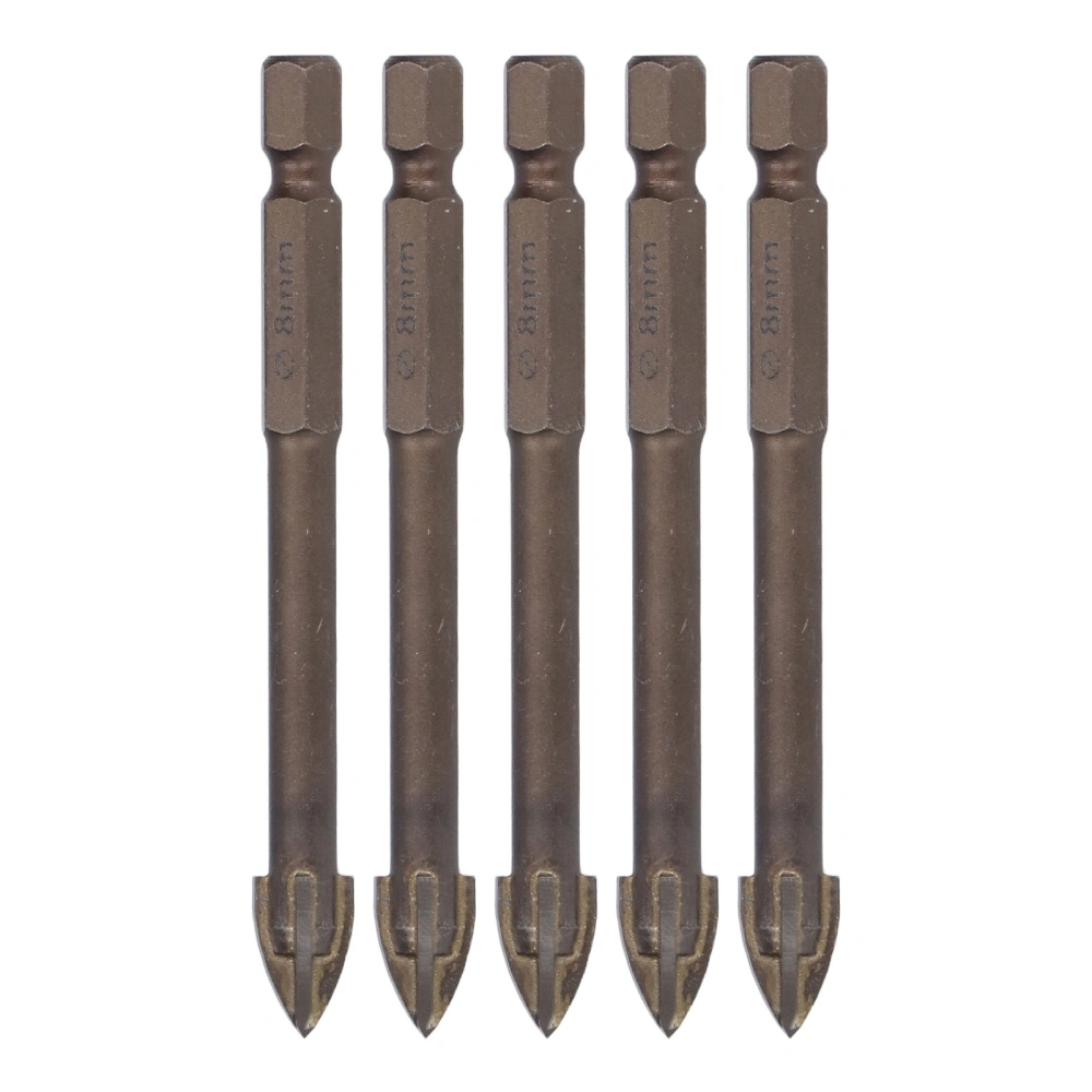 5Pcs Cross Drill Bit 1/4in Hex Shank Tile Glass Ceramic Concrete Hole Opener Hard Alloy Tool8mm