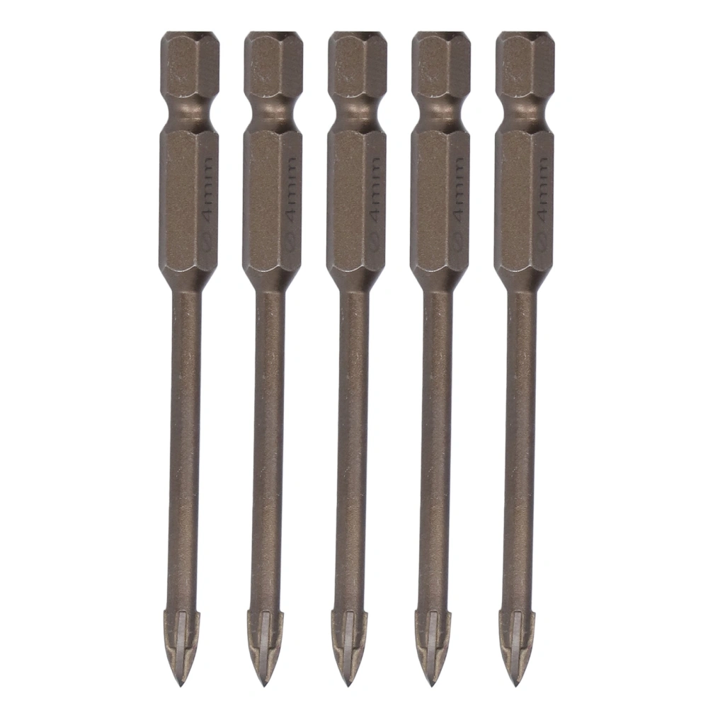 5Pcs Cross Drill Bit 1/4in Hex Shank Tile Glass Ceramic Concrete Hole Opener Hard Alloy Tool4mm