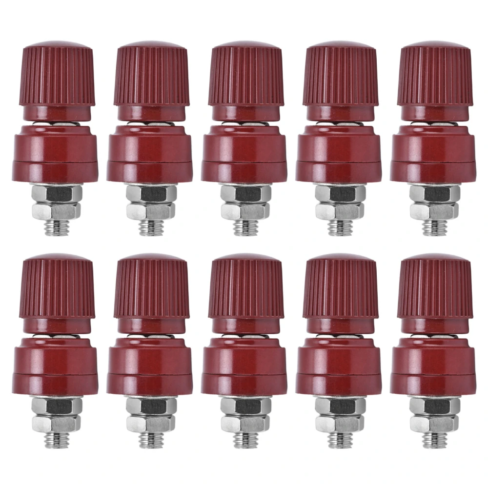 10Pcs Binding Post M6 Thread Brass Nickel Plated Welding Terminal Stud Connector 0‑380VRed