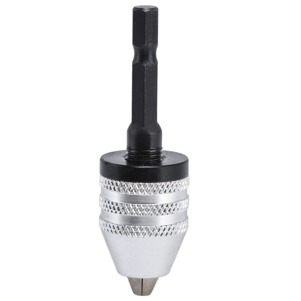 Keyless Drill Chuck Impact Driver Bit Adapter Converter 3 Jaws 1/4in Hex Shank 0.3‑6.5mm Silver