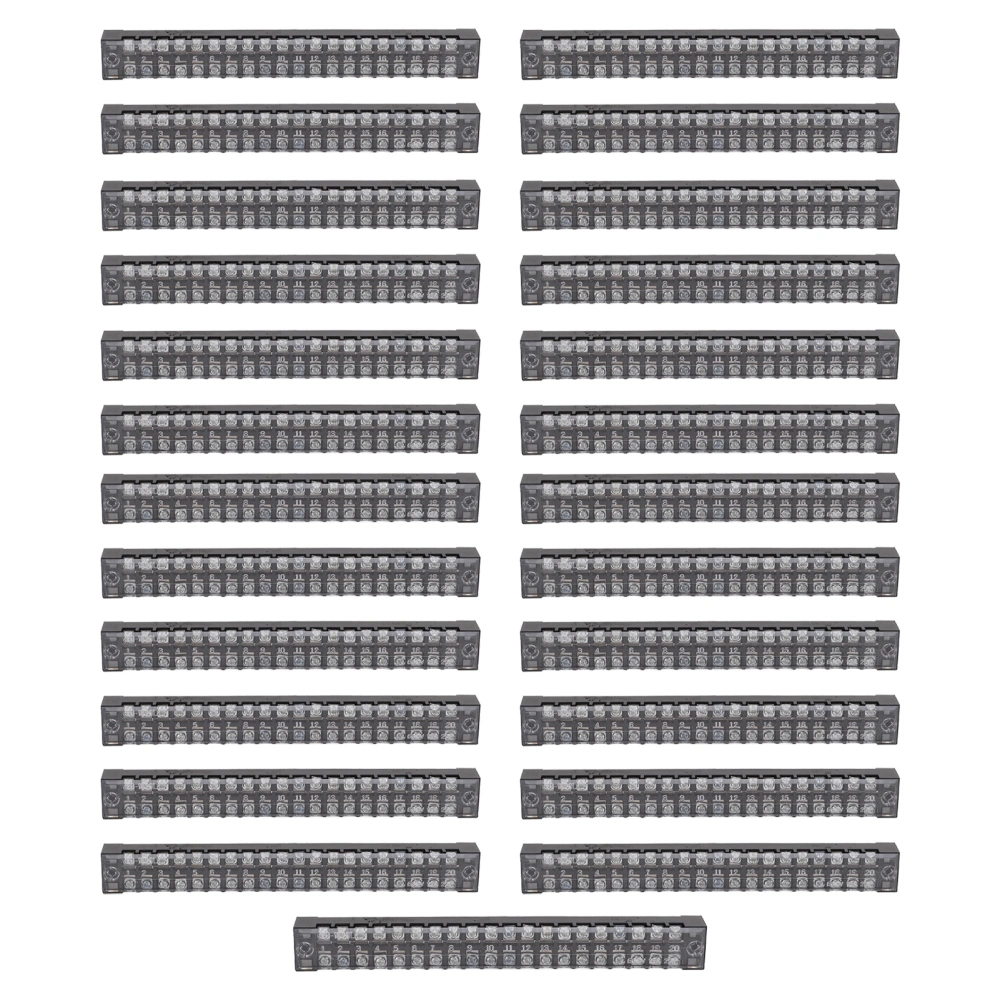 25Pcs Terminal Block Strip TB‑1520L Dual Row Screw Terminal Strip 600V 15A 20 Position Power Terminal Board