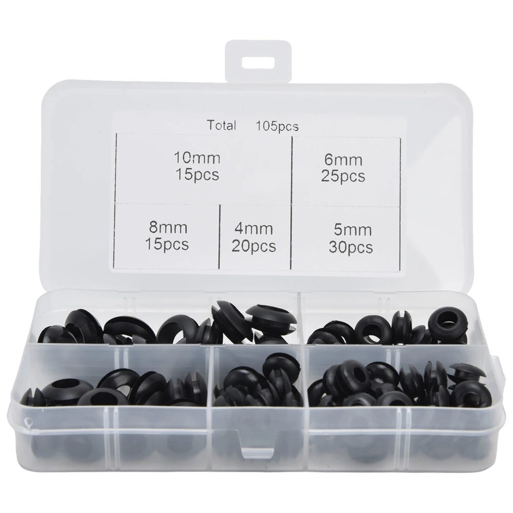 105Pcs Grommet Assortment Kit Rubber Electrical Gasket Rings Wiring Plumbing Protective Coil