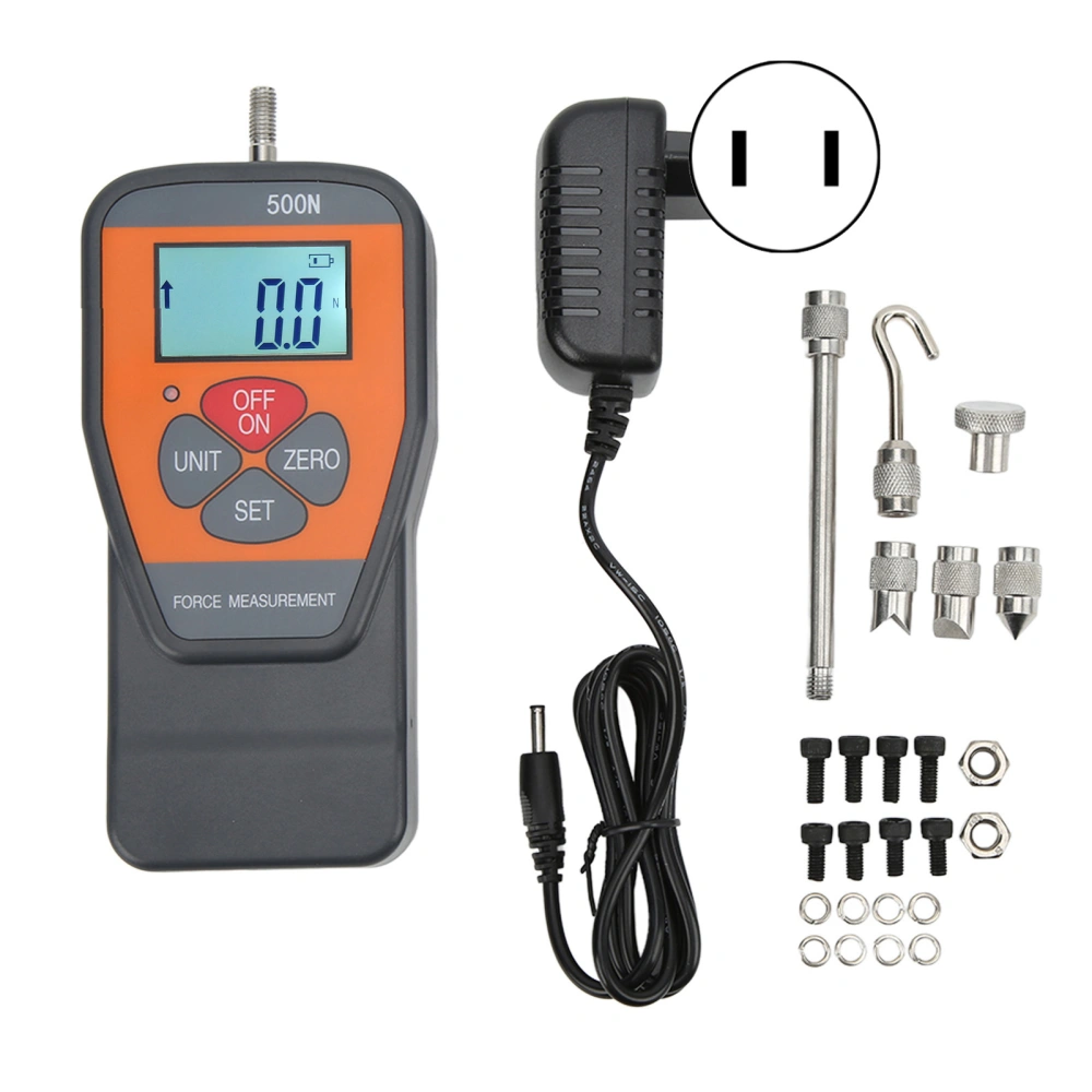 RuoShui 500N Digital Force Gauge with LCD Backlight Screen Portable Handheld Dynamometer AC100‑240VUS Plug