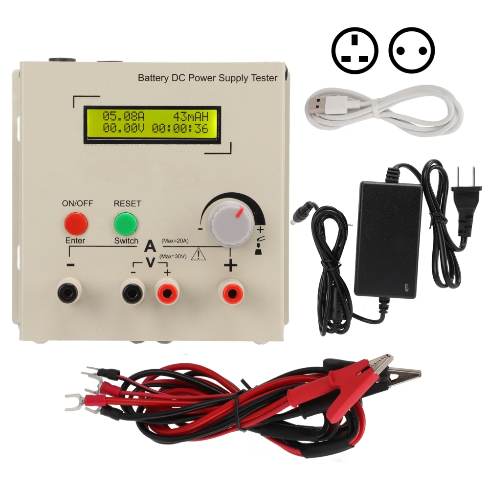 Battery Power Supply Tester LCD Display Battery Capacity Resistance Measuring Instrument AC100‑240VUS Plug