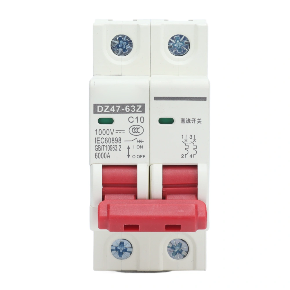 DZ47‑63Z Miniature DC Circuit Breaker 2 Polos 1000V 10AMP Insulator for Solar Photovoltaic System DIN Rail Assembly