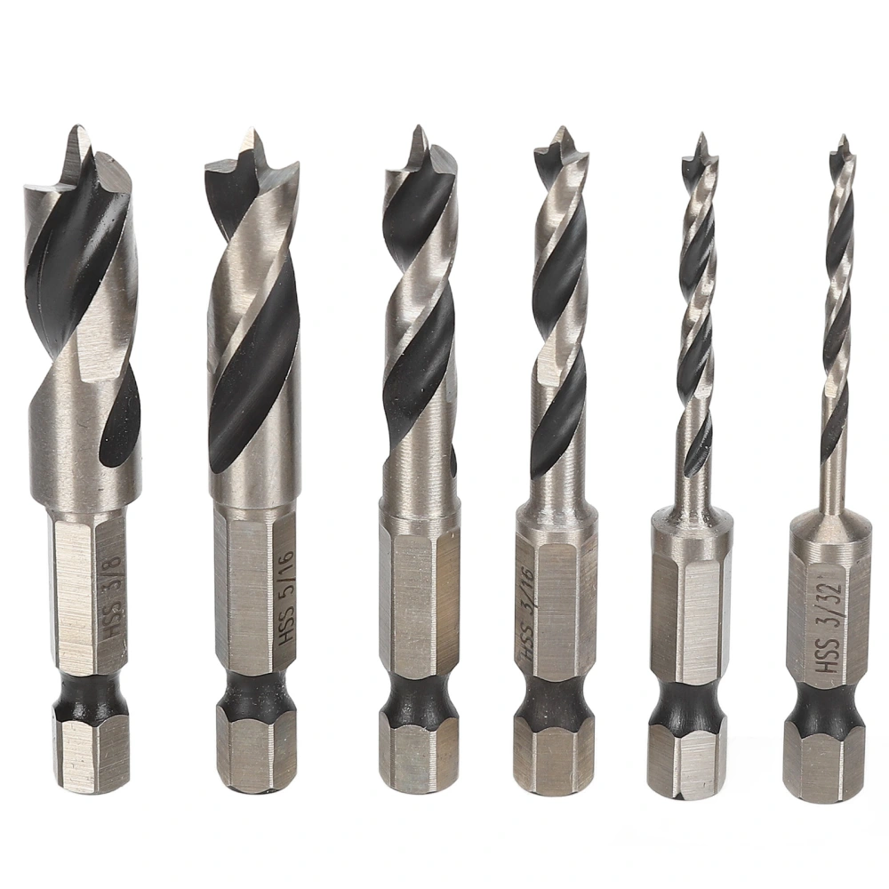 6Pcs 3 Point Drill Bit High Speed Steel Imperial Wood Drills Bits for Woodworking Maple