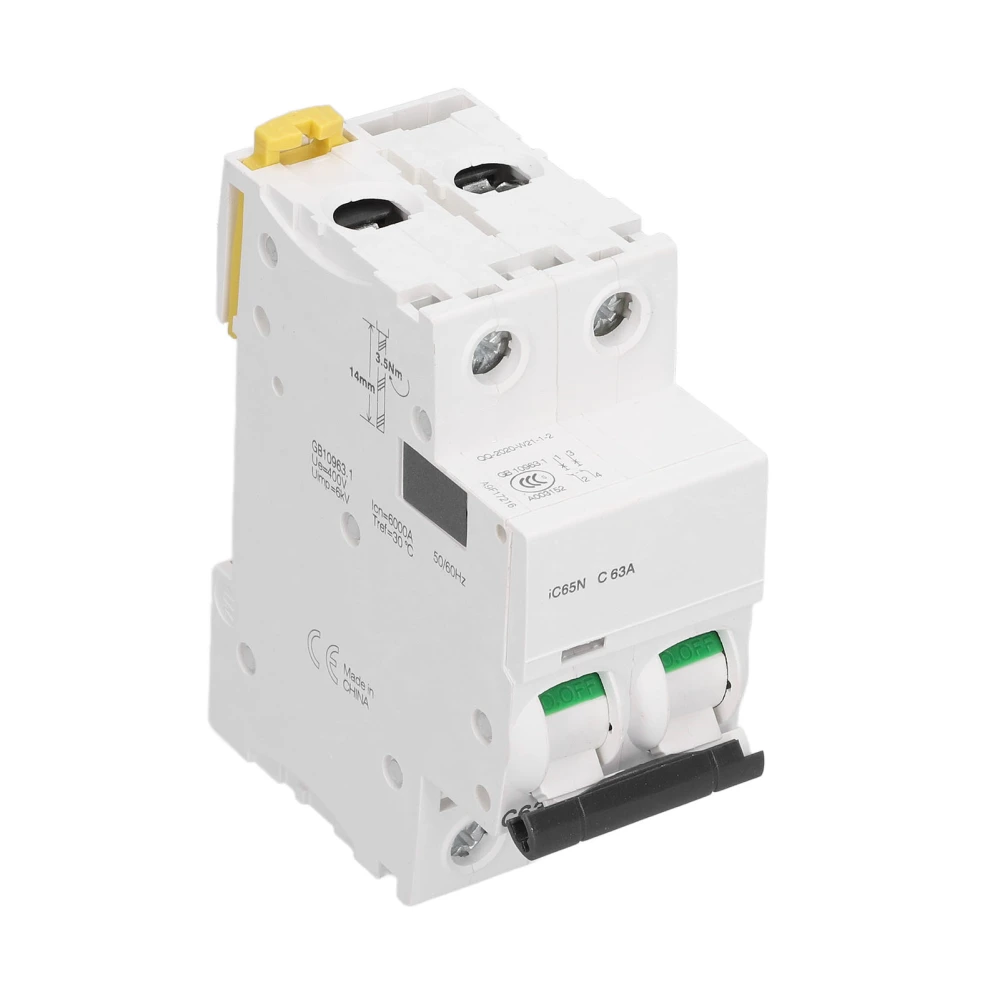 Circuit Breaker 2P Low Voltage 6000A Breaking Capacity DIN Rail Mount 63A AC 400V