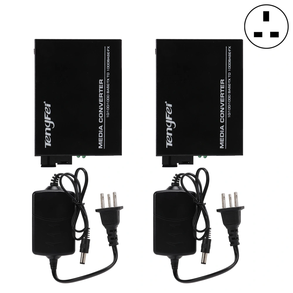 Gigabit Ethernet Optical Transceiver Single Mode Media Converter with LED Indicators 20KM 100‑240VUK Plug