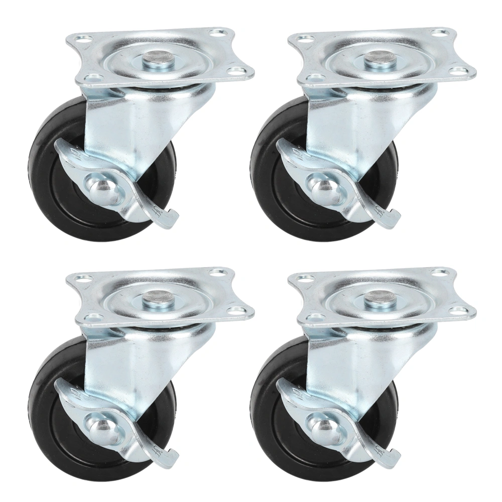 4Pcs 2in Swivel Caster Rubber Shaftless Side Brake Wheel Replacement for Household Car Trolley