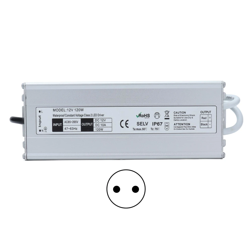 LED Driver Waterproof IP67 Constant Voltage Power Supply Transformer Adapter 120W AC85‑265VEU Plug 12V 0-10A Output