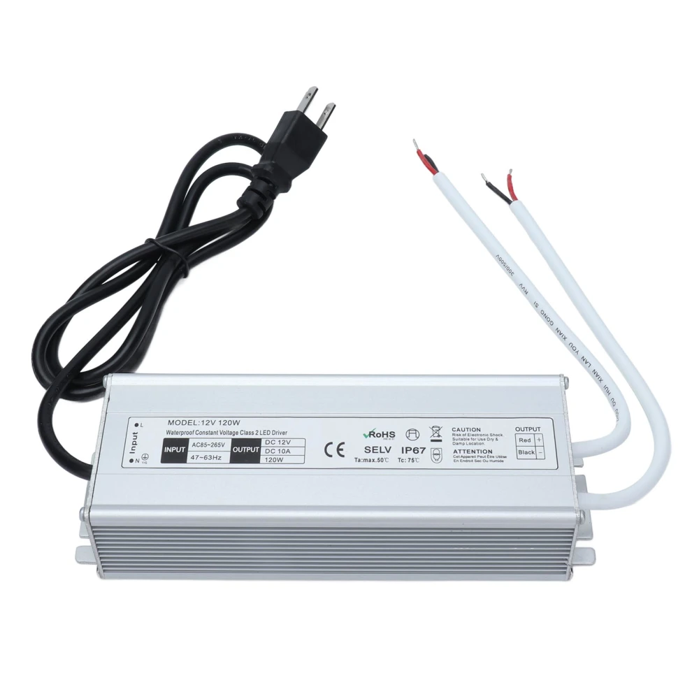 LED Driver Waterproof IP67 Constant Voltage Power Supply Transformer Adapter 120W AC85‑265VUS Plug 12V 0-10A Output