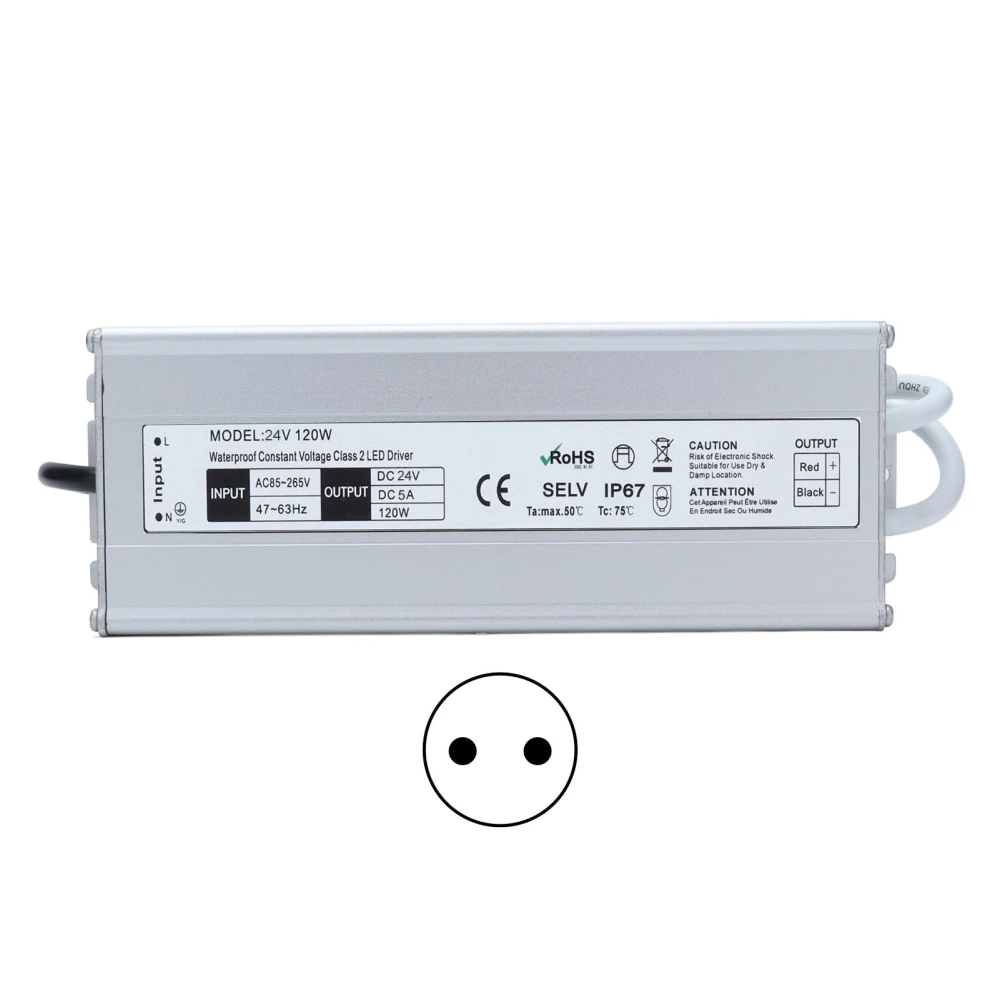 LED Driver Waterproof IP67 Constant Voltage Power Supply Transformer Adapter 120W AC85‑265VEU Plug 24V 0-5A Output