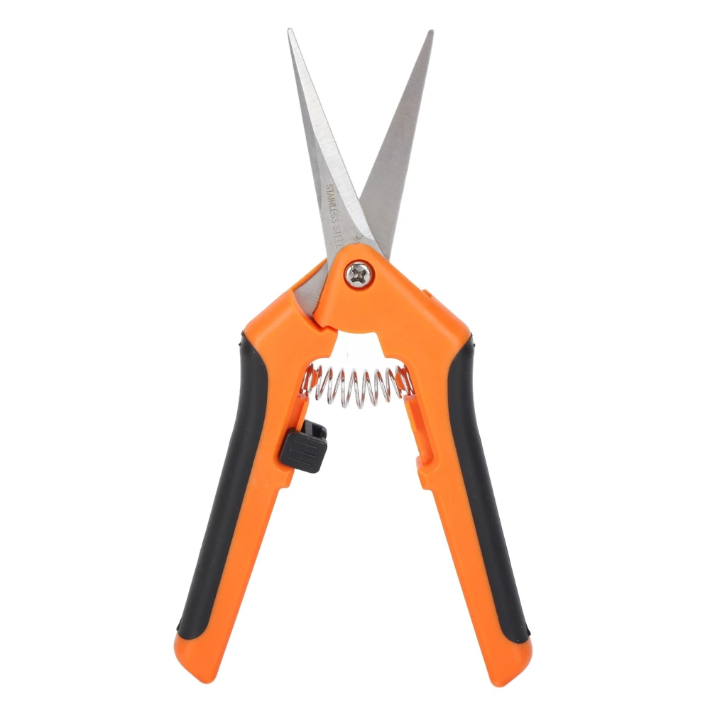 Garden Shears Spring Loaded Side Locking Automatic Push Stainless Steel Garden ScissorsOrange