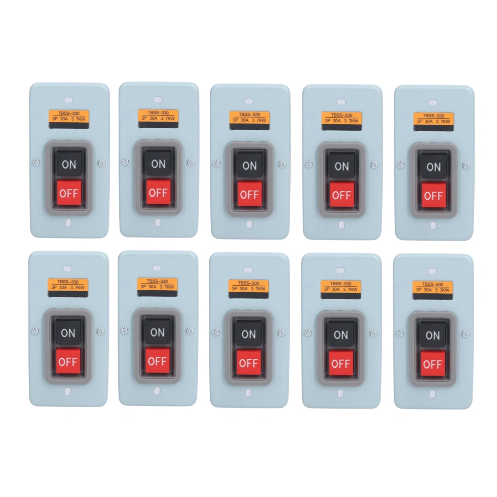 10Pcs Push Button Switch Press Power Control Station Box 3 Phase ON OFF 380V 30A TBSS‑330