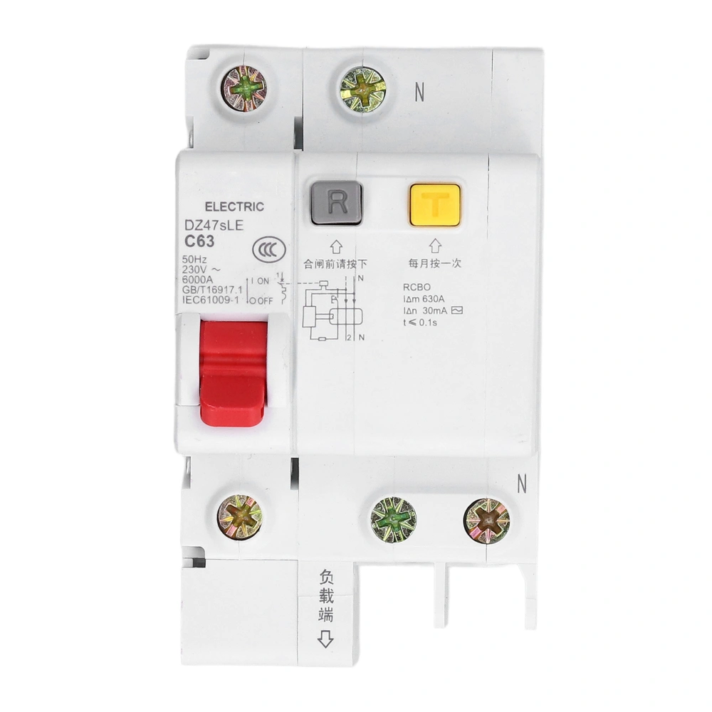 Miniature Circuit Breaker Residual Current Isolator DIN Rail Mount 63A 1P+N DZ47sLE C63