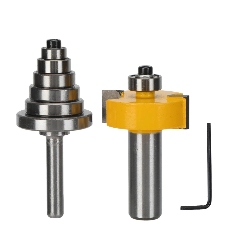 2 Set Rabbet Router Bit Silver Yellow T Type Rabbeting Tenon Milling Cutter 1/2in Shank