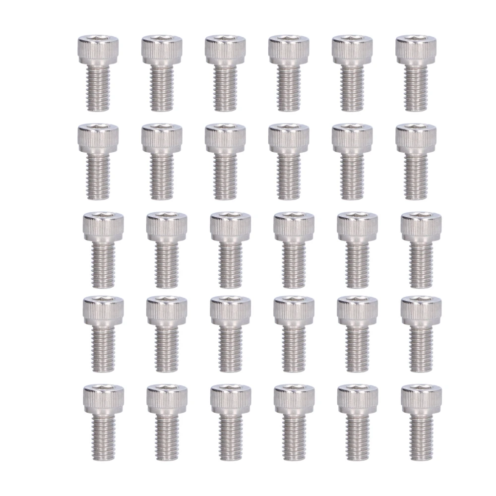 30Pcs M6 Screw Bolts 304 Stainless Steel A2‑70 Hex Socket Cap Cylinder Head Bolt Set DIN 912M6x12