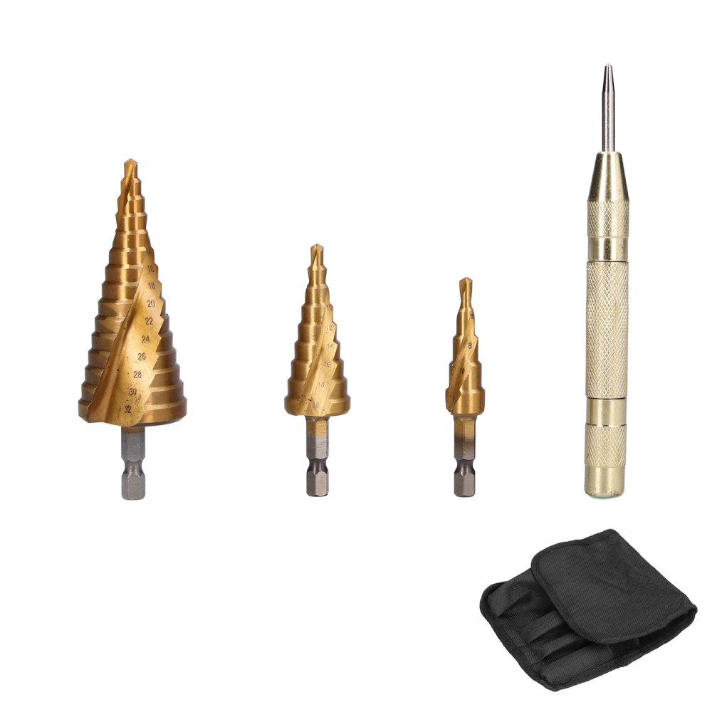 Step Drill Bits High Speed Steel Spiral ​Groove Barb Milling Cutter with Center Punch 4‑32mm