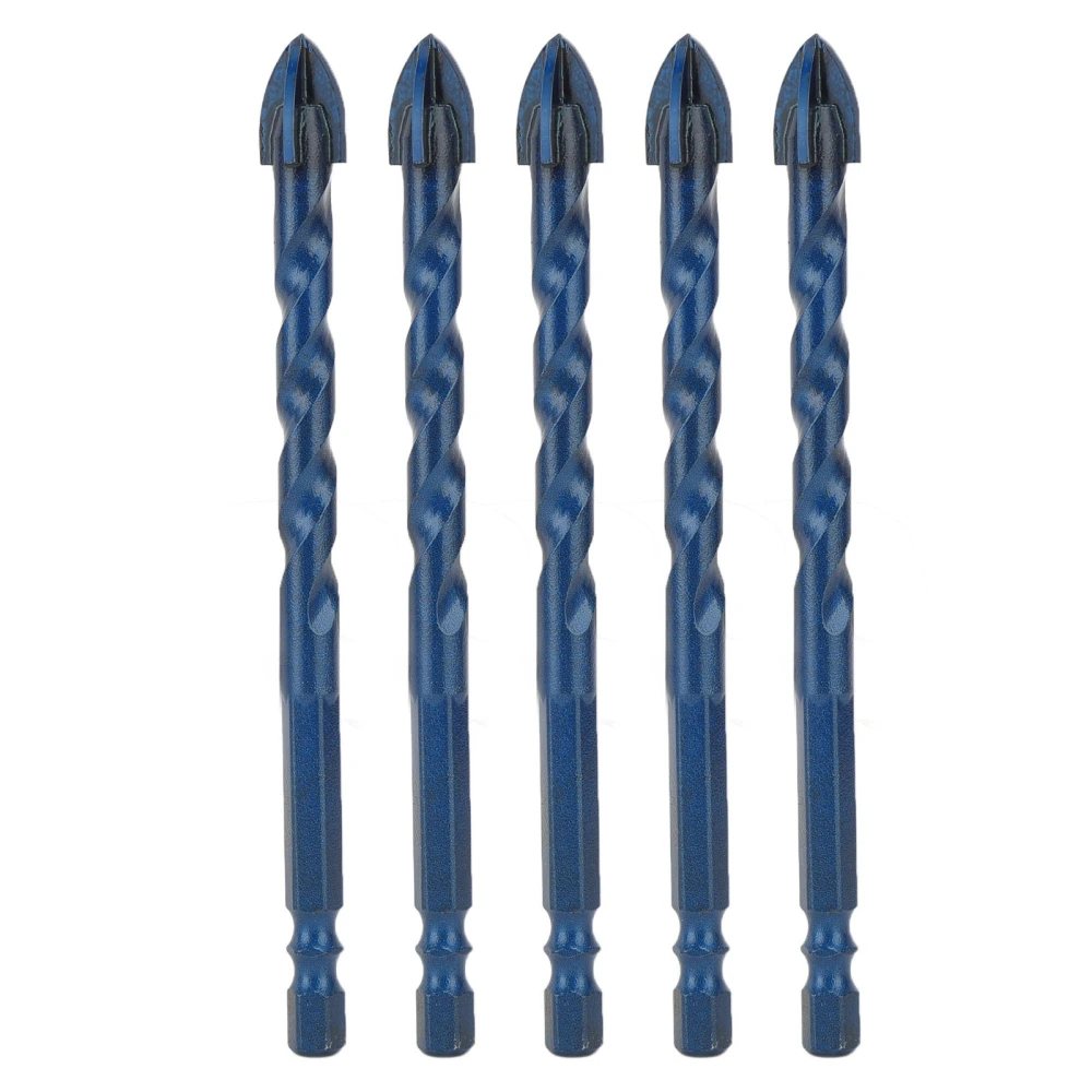 5Pcs Drill Bit 10mm Cross Spear Hex Shank Drilling Tool Set Kit for Glass Tile ConcreteDark Blue