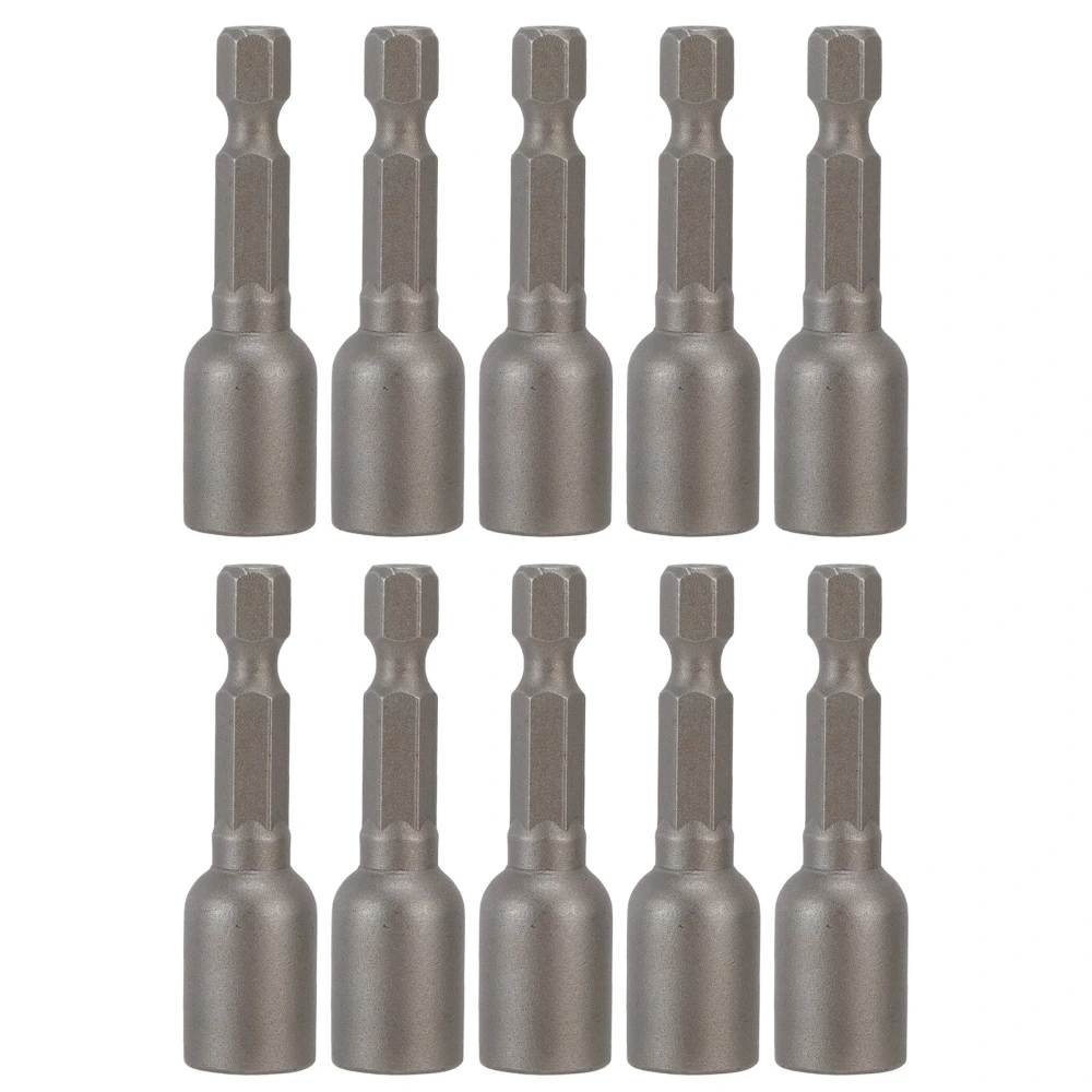 10Pcs Power Nut Driver Hex Magnetic Bit Set Socket Impact Drill Bits M8x48mm 1/4in ShankGrey