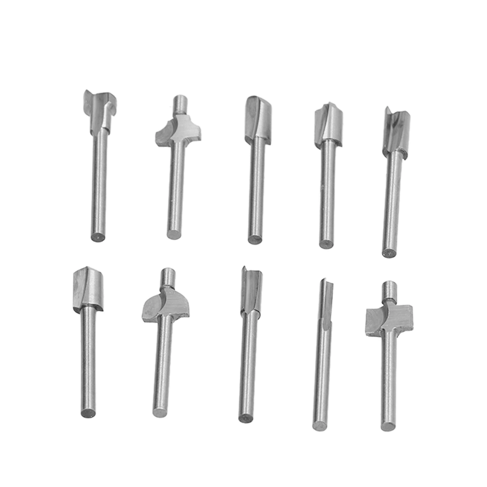 10Pcs Router Bit Set Large Capacity Chip Groove Nonstick Knives Mute High Speed Steel 1/8" Shank Router Bit Set