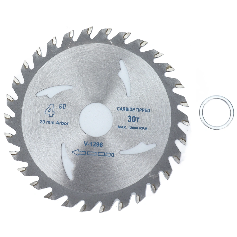 4in Circular Saw Blade Carbide Woodworking Cutting Wheel with Gasket 30T 12000RPM 20mm Arbor