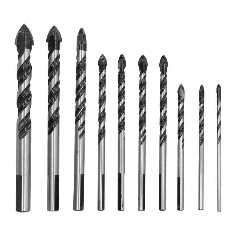 Drill Bit Cemented Carbide Single Double Flute Hole Drilling Tool Set Kit for Tile Glass10Pcs Set