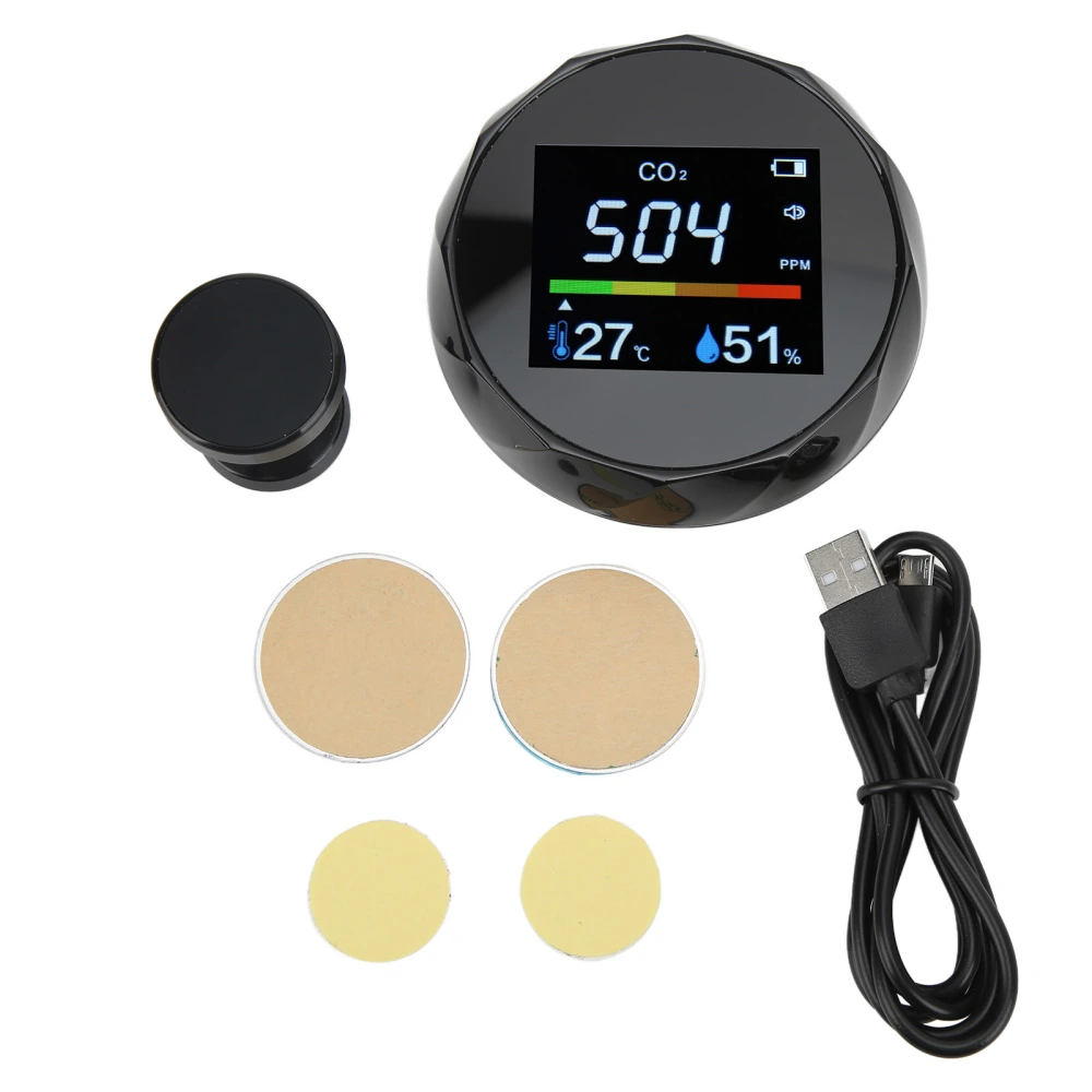 CO2 Monitor Carbon Dioxide Temperature Humidity 3 in 1 Portable Air Quality Detector ZN‑2CO6Black