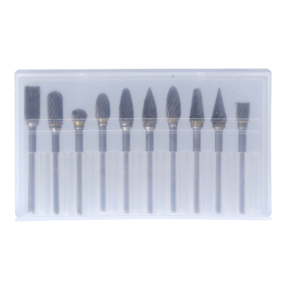 10Pcs Rotary File Tungsten Carbide Grinding Burr Grinder Head Set Kit for WoodworkingSingle Cut Silver (Transparent Box)