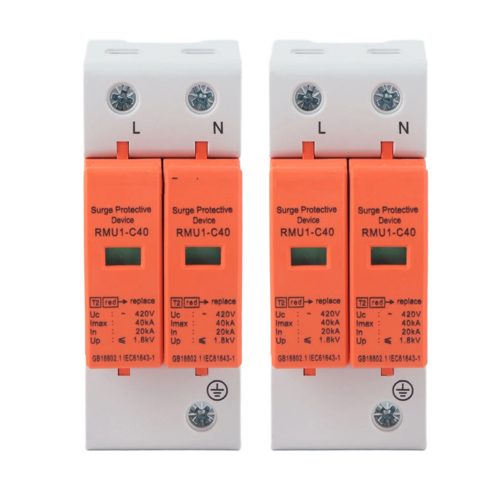 2Pcs SPD Surge Protective Devices AC Arrester Protector Home Circuit Breaker 2P 420V RMU1‑C40