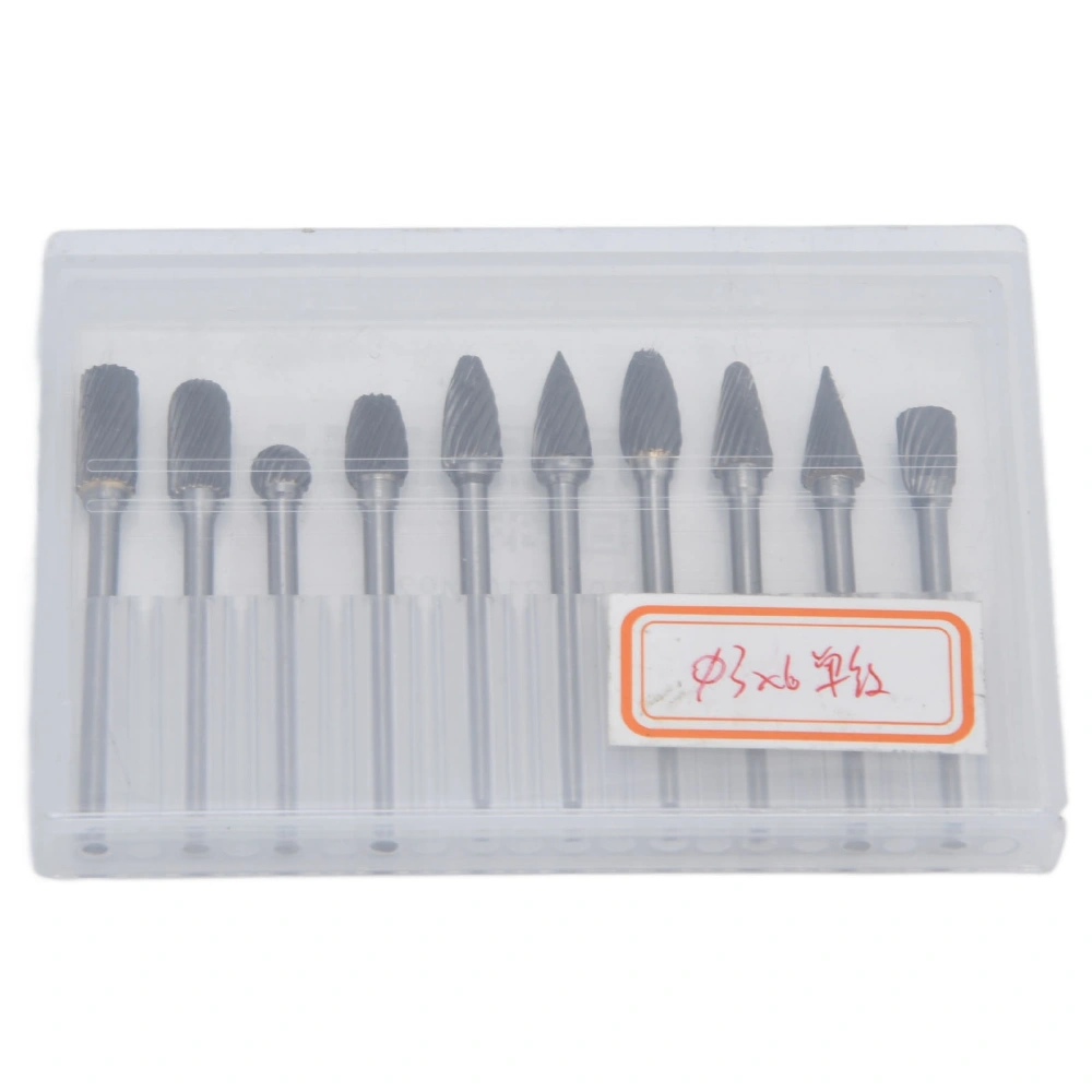 10Pcs Rotary File Cemented Carbide High Speed Double Cutting Tungsten Steel Grinding Head for PolishedSingle Pattern