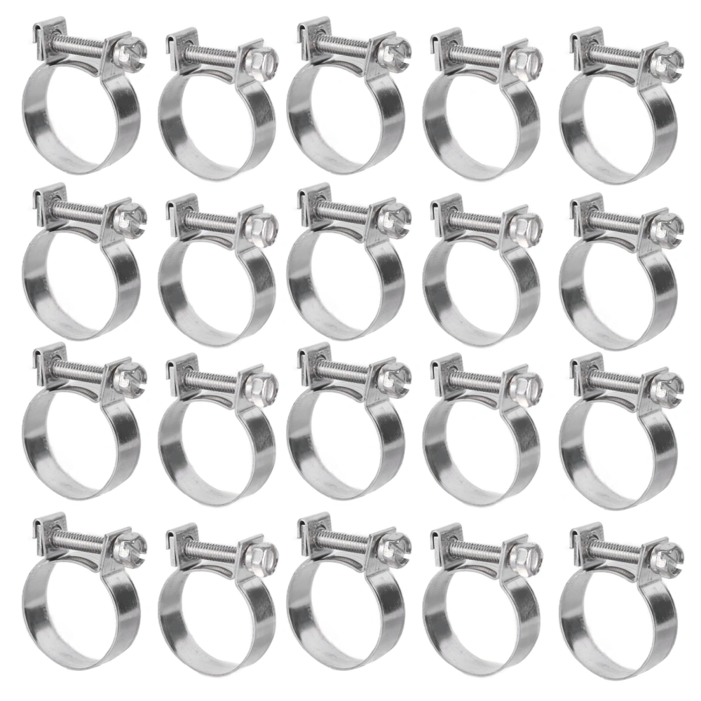 20PCS Hose Clamp Mini Stainless Steel Screw Hose Clip for Motor Vehicle Petrochemical Pharmaceutical21-23mm