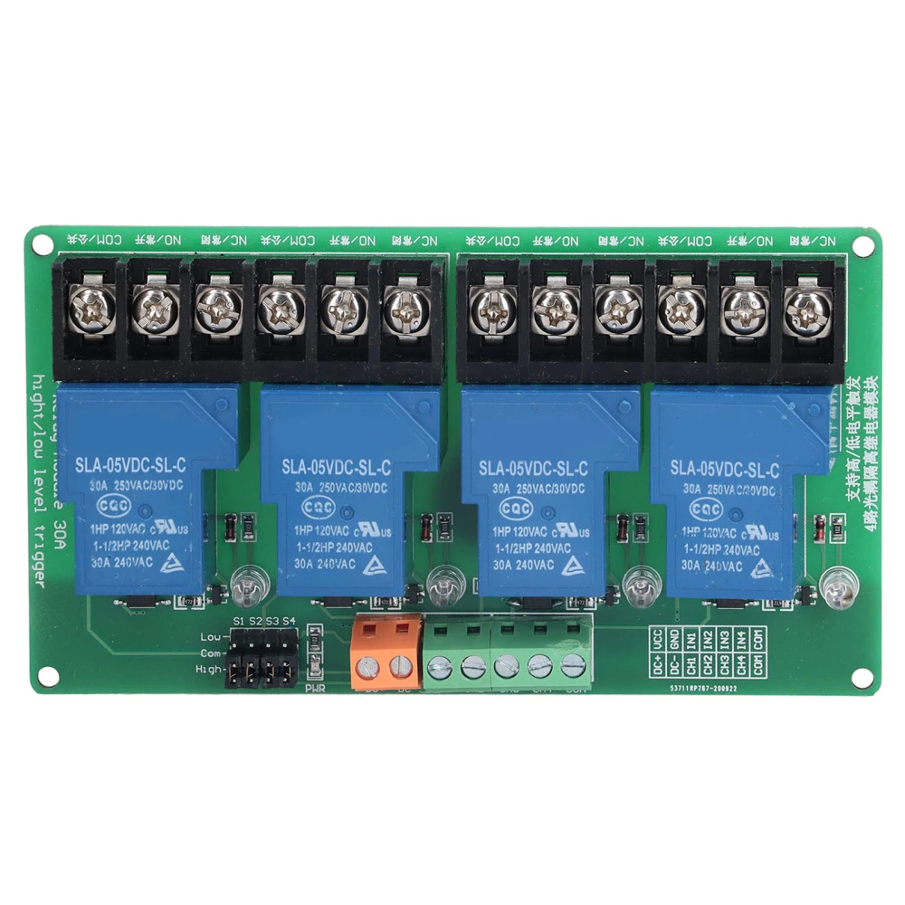 Relay Module 4 Channel 30A High Low Level Current Relay Module with Isolation Optocoupleur5V