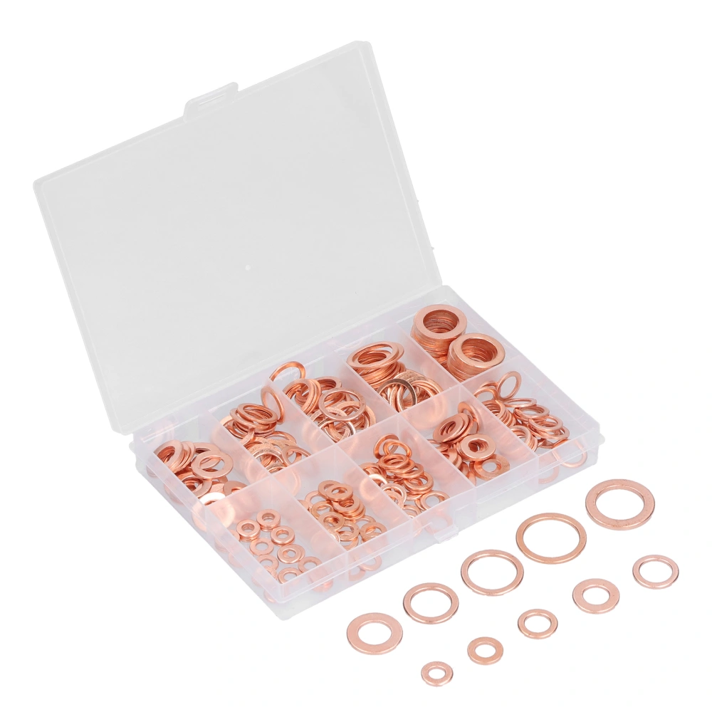 220Pcs Sealing Copper Gasket Flat Round Ring Washer Assortment Kit Hardware Tool Fastener