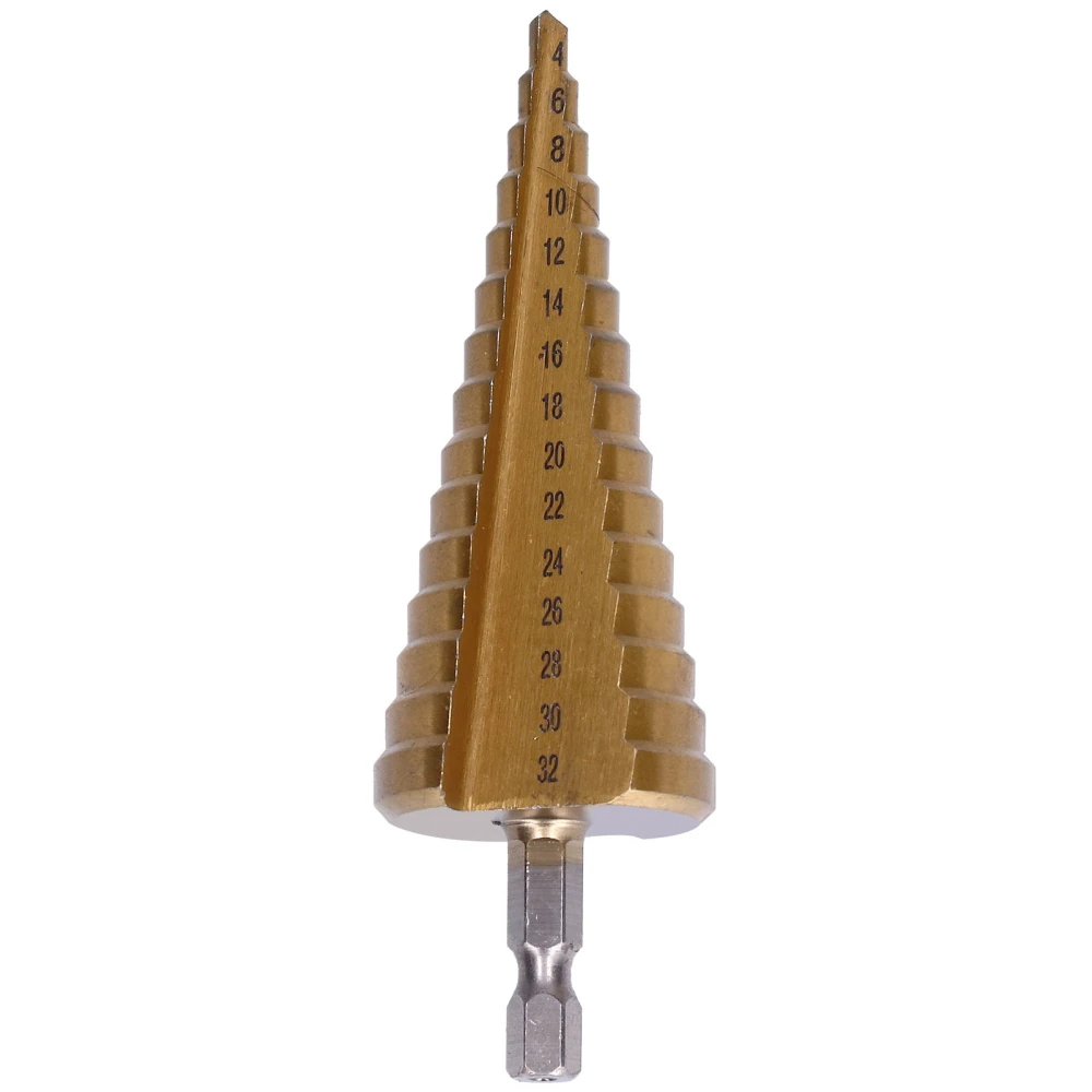 Step Drill Bit Ti Coating Straight Flute Pagoda Cone HSS Reaming Tool 1/4in Triangular Handle