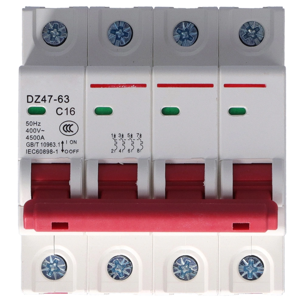 Circuit Breaker 4P Mini Air Switch MCB Overload Short Protection 400V for Household16A