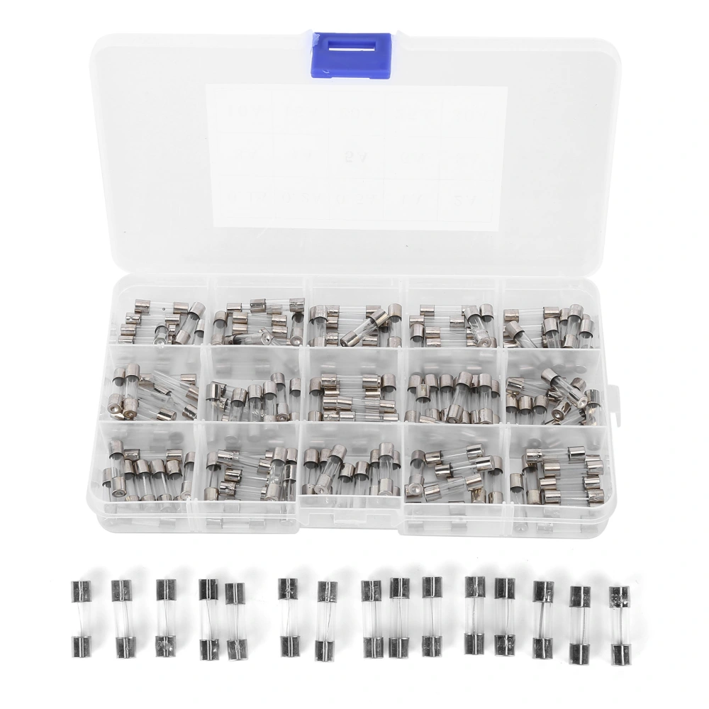 150Pcs Glass Fuse 5x20mm 0.1A‑30A Good Insulation Flame Retardancy Easy Carry Fuses Assortment Kit