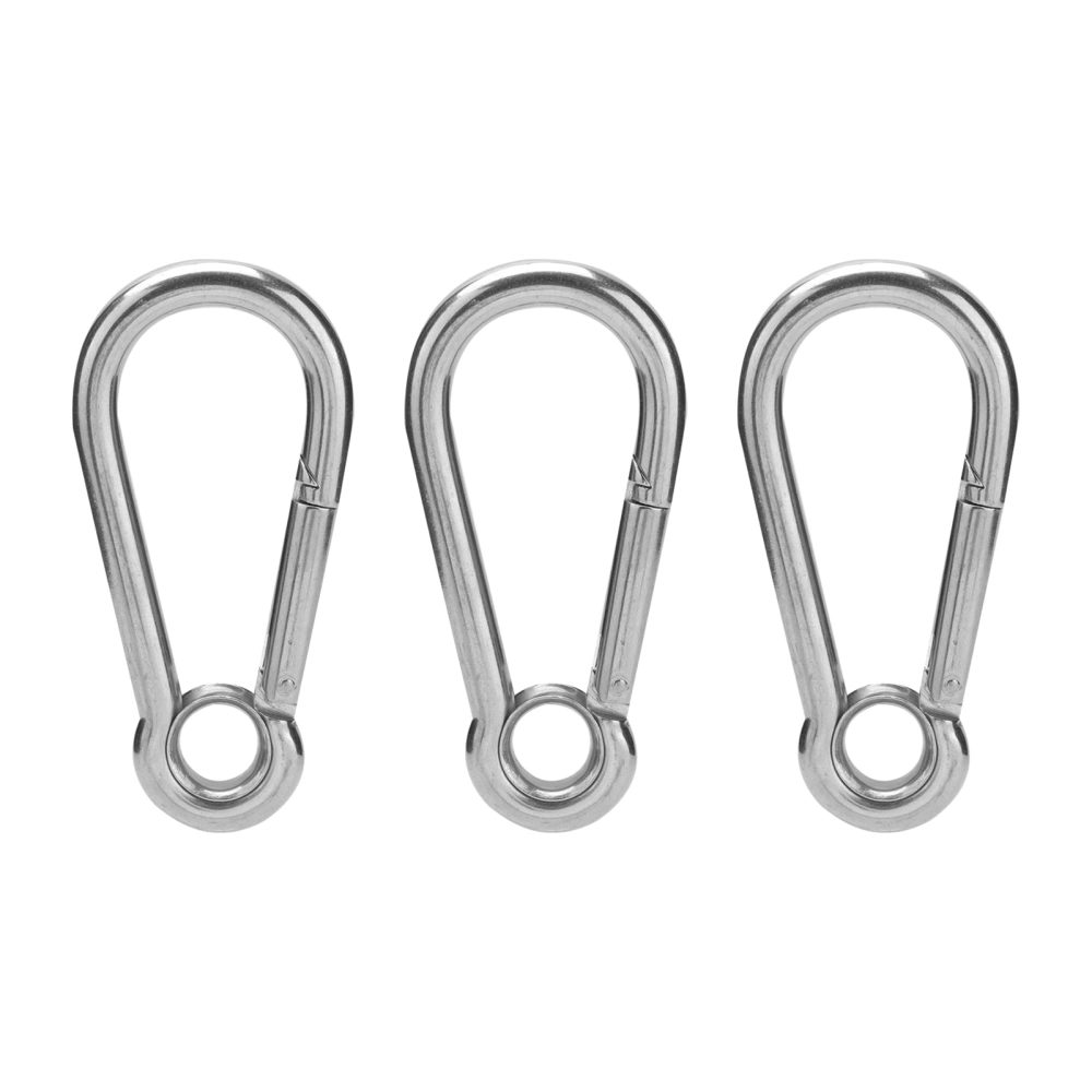 3Pcs Snap Hook Stainless Steel Spring Carabiner Clips with Ring Safety Rope AccessoriesM10(10mm)