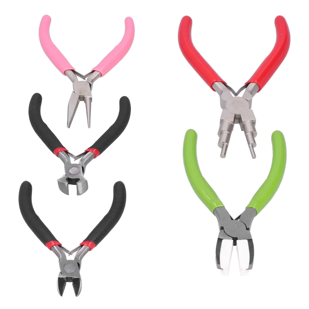 5Pcs Pliers Kit Diagonal Flat Nosed Bail Making Jewelry Pliers Hand Crimping Winding Tools