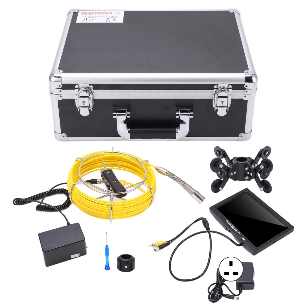 F927DABTX 7in DVR Industrial Endoscope Kit IP68 Sewer Inspection Video Camera with Self Balancing AC100-240VUK Plug 30m / 98.4ft