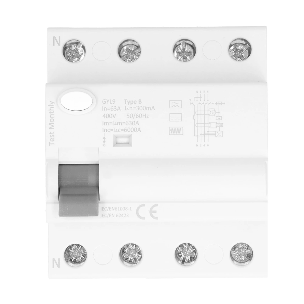 Residual Current Circuit Breaker Current Protection Switch 4P 63A 300mA 400V GYL9‑B