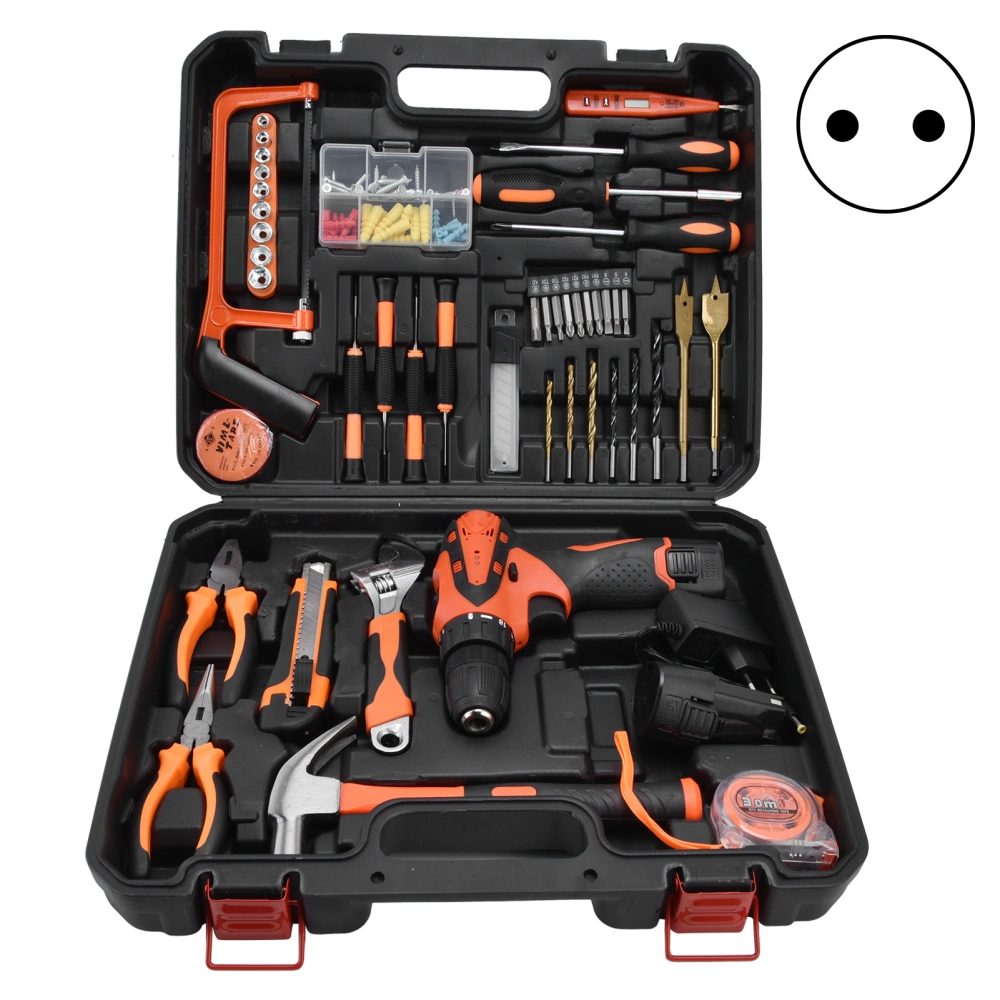 60Pcs Household Tool Kit with 12V Drill Cordless Home Repair Accessories Combination 100‑240VEU Plug