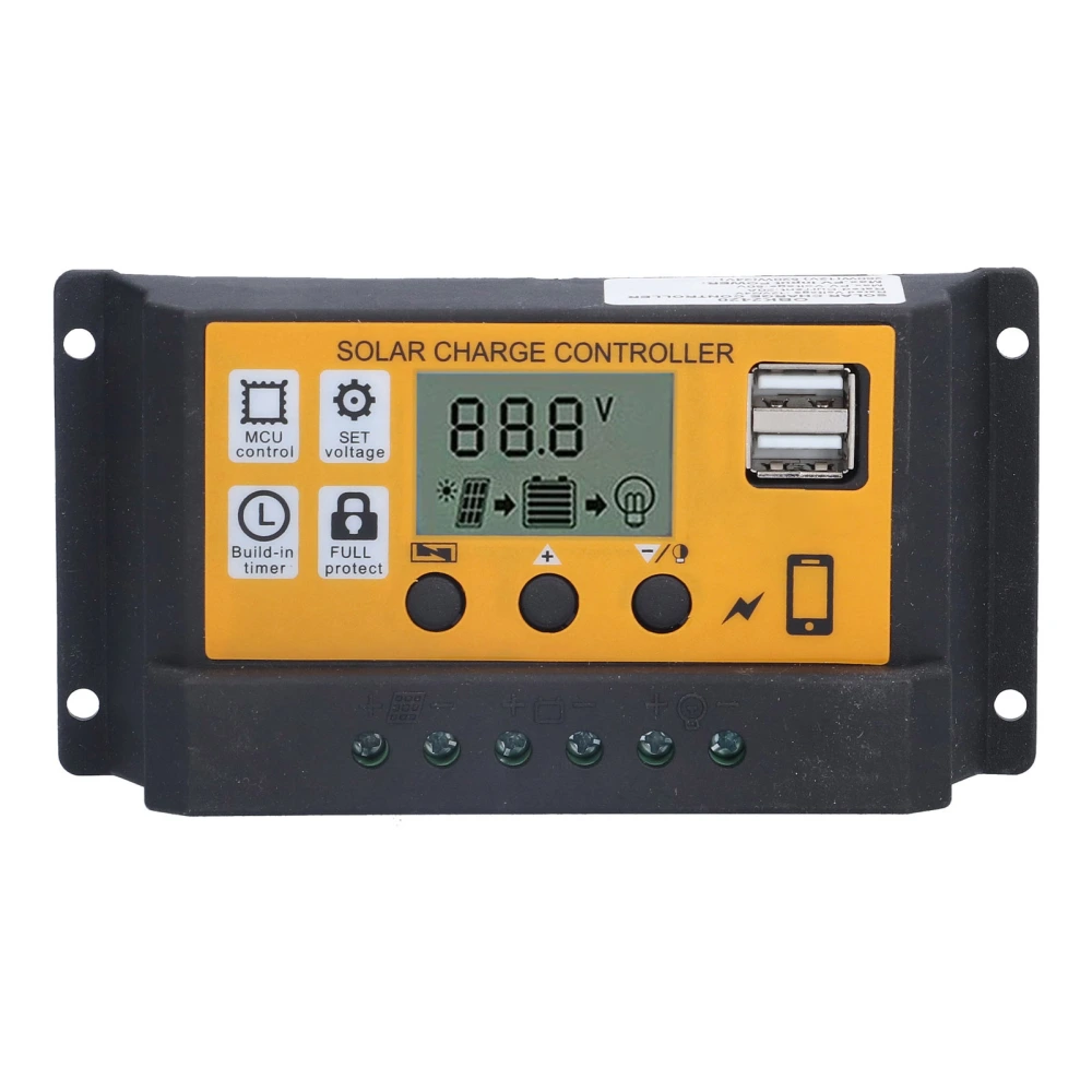 Solar Charge Controller Adjustable Photovoltaic Smart Power Generation Regulator 12V 24V 10AYellow