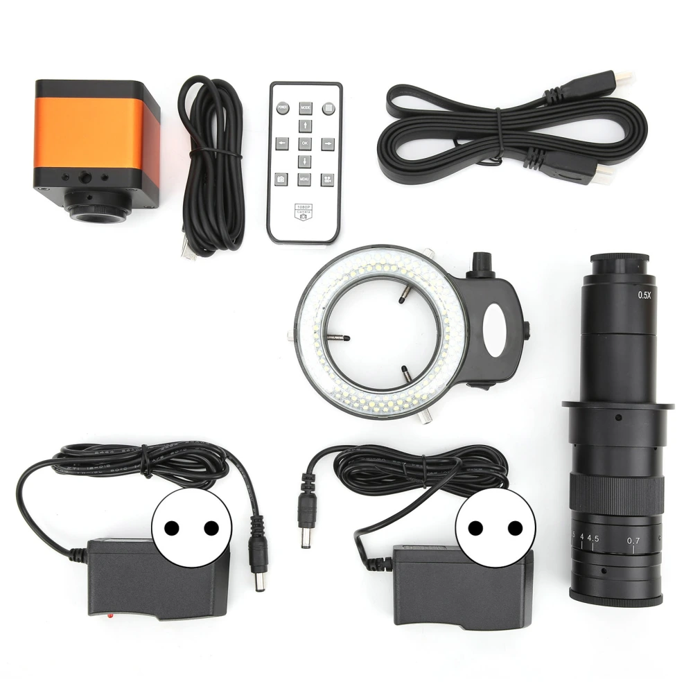 2K 37MP UHD USB Microscope Camera 180X CMount Lens 144LED Ring Light Remote Control Set AC100240V 5060hz